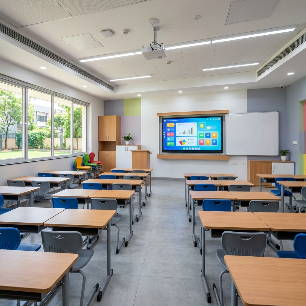Smart classroom with digital board and projector